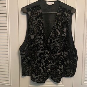 Vintage Impressions of California Size XL Black Gold Metallic Floral Vest Shirt